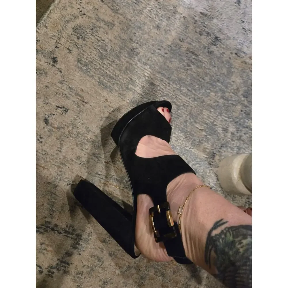 Pelle Moda Women's Black Suede Ankle Strap Heels Size 11M